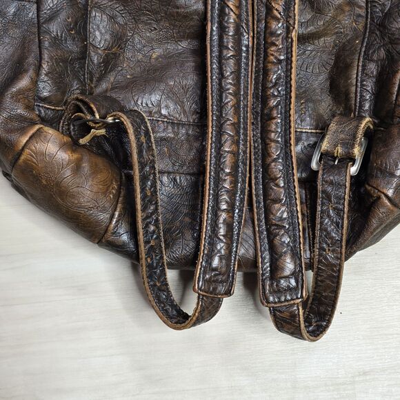 Vintage Tooled Genuine Leather Floral Brown‎ Backpack Made in Mexico main image 7